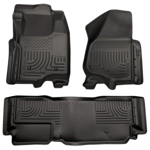 Ford F-350 Super Duty Floor Liners - Front + Rear - Husky Liners - WeatherBeater Combo - Black - `11-`12